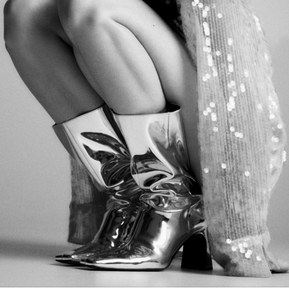 NEW Zara Metallic Heeled Leather Boots - Picture 3 of 10